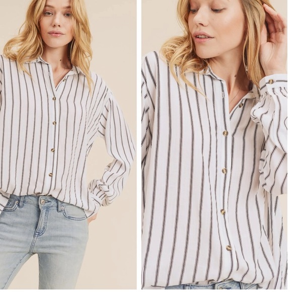 STRIPED BUTTON DOWN BACK LACE TOP - Picture 6 of 8